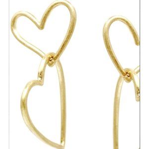 Ruff-Skch Double Heart Dangle Earrings Gold NWT